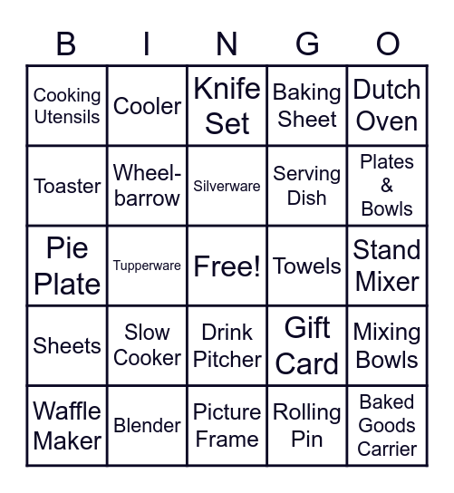 Rachel's Bridal Shower Bingo Card