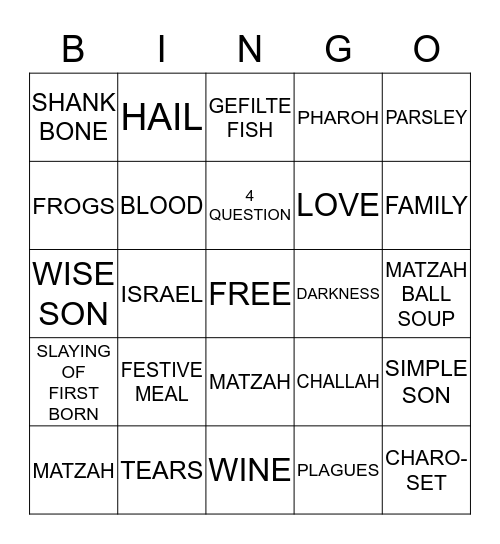 PASSOVER Bingo Card