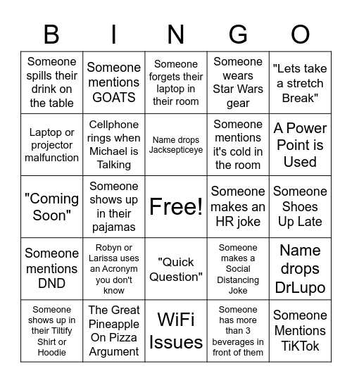 Tiltify 2021 Vegas Retreat Bingo Card