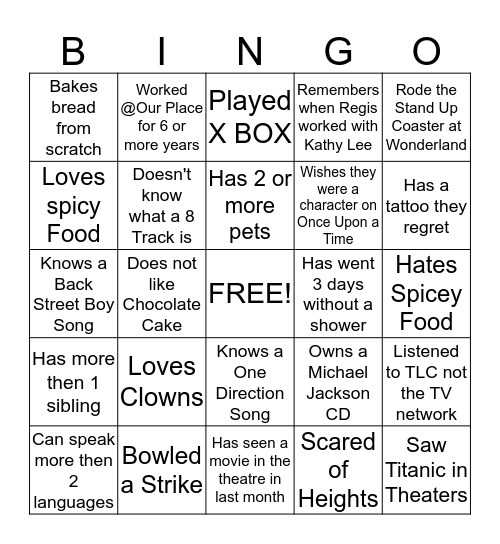 Our Place Bingo Card