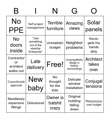Grand Designs Bingo Card