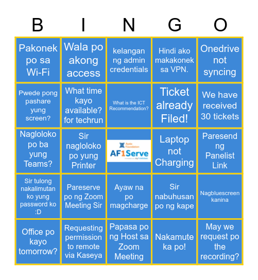 Helpdesk Edition Bingo Card