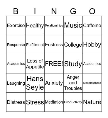 Stress  Bingo Card