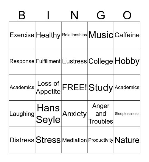 Stress  Bingo Card