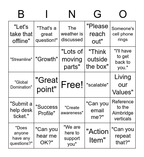 GM Connect Bingo Card