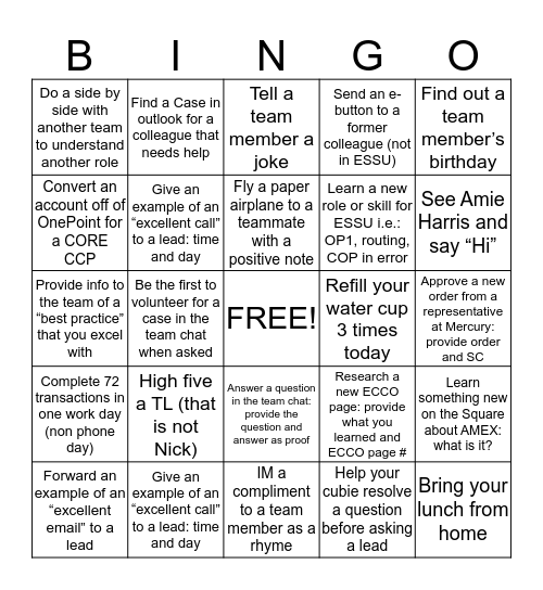 ESSU BINGO!  Bingo Card