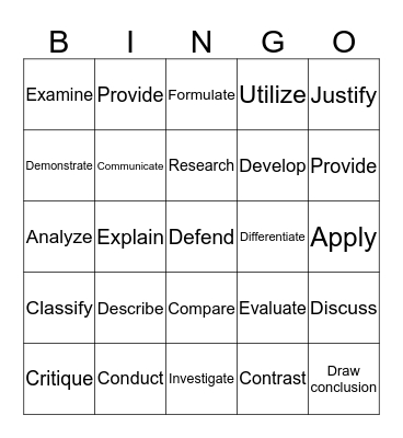 ASSESSMENT VOCABULARY Bingo Card