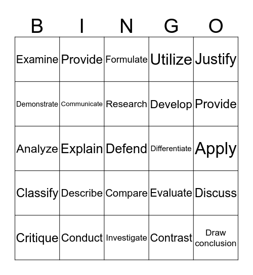 ASSESSMENT VOCABULARY Bingo Card