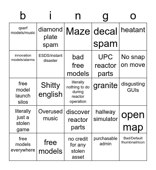 CCG Bingo Card