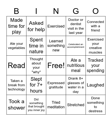 Wellness Bingo Card