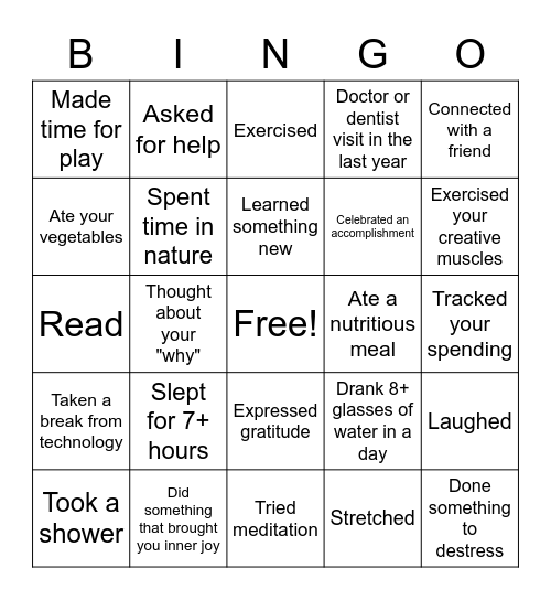 Wellness Bingo Card