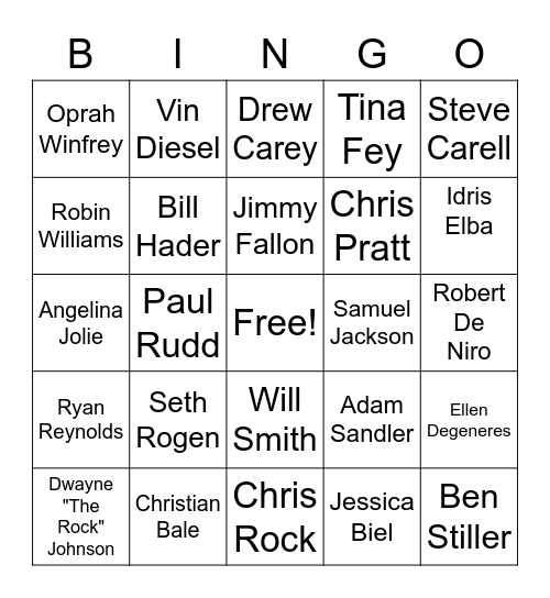 Celebrity Bingo 3 Bingo Card