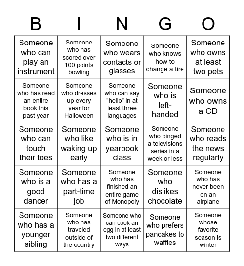 Class Bonding BINGO Card