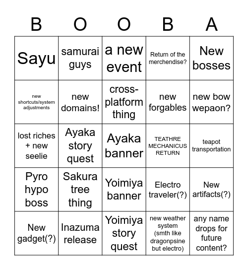 2.0 livestream Bingo Card