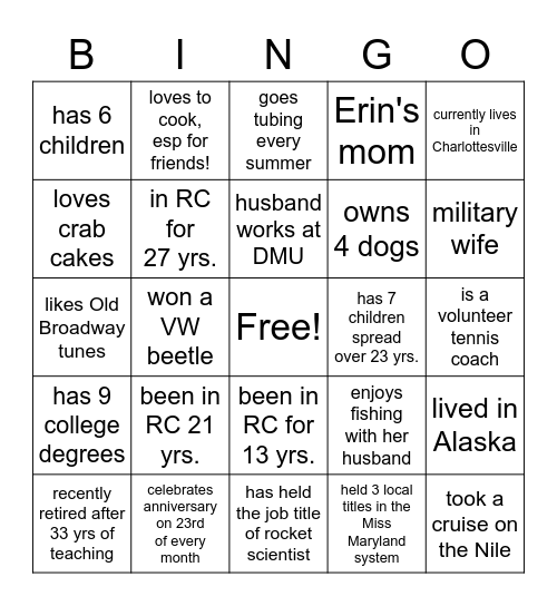 Getting to Know Our Team Bingo Card