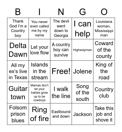 CLASSIC COUNTRY Bingo Card