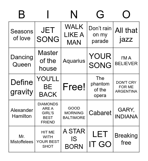 MUSICAL HITS Bingo Card