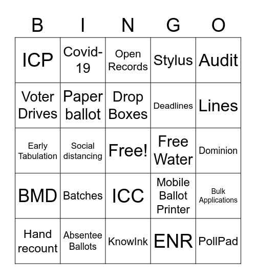 ELECTION TERMS Bingo Card