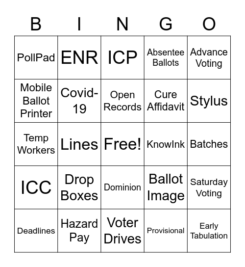 ELECTION TERMS Bingo Card