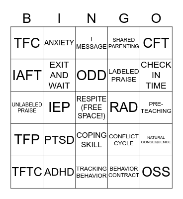 FOSTER CARE BINGO Card