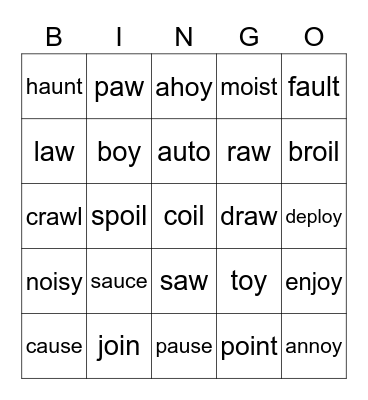 au aw oi oy Bingo Card