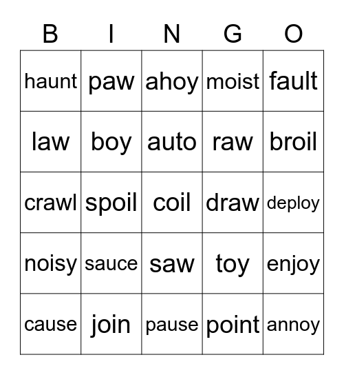 au aw oi oy Bingo Card