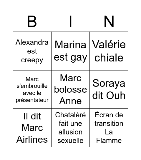 Bingo la Flamme Bingo Card