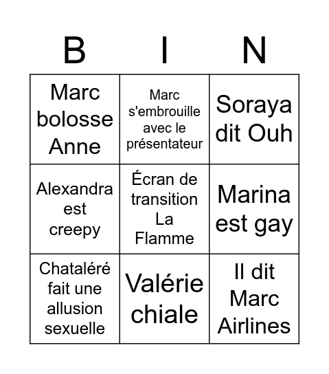 Bingo la Flamme Bingo Card