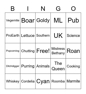 Fosse and the Pigs Bingo Card