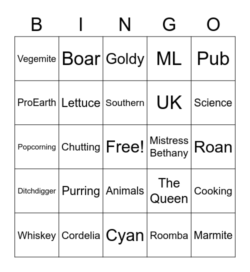 Fosse and the Pigs Bingo Card