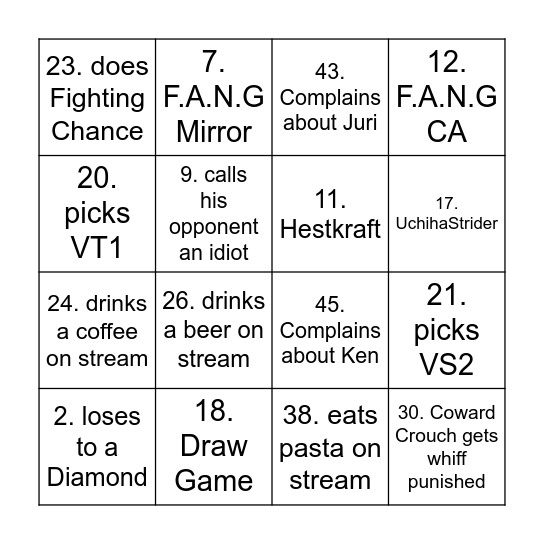 MQS SFV Stream Bingo Card