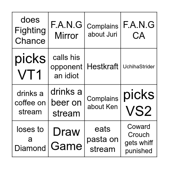 MQS SFV Stream Bingo Card