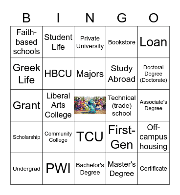 College Lingo Bingo Card