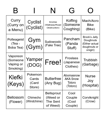 Pokemon Bingo Card