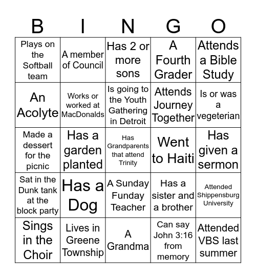 Picnic Bingo Card