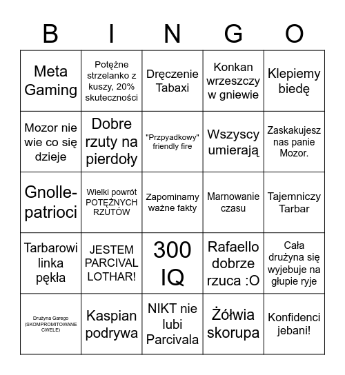 Drużyna Spierdolenia w Berselii Bingo Card