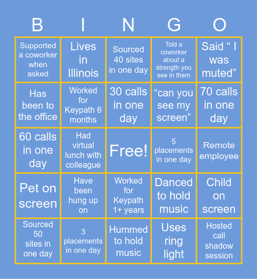 PLACEMENT Bingo Card