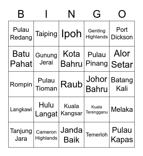 Cuti Cuti Lepas PKP Bingo Card