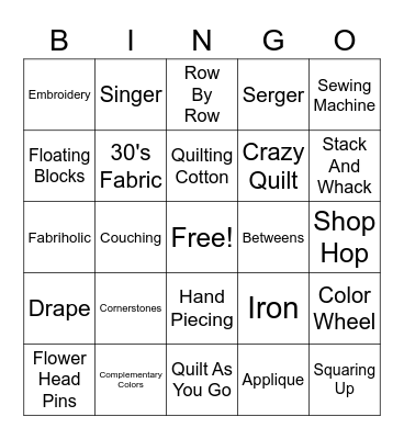 Texas Tea Stitchers 2021 Bingo Card
