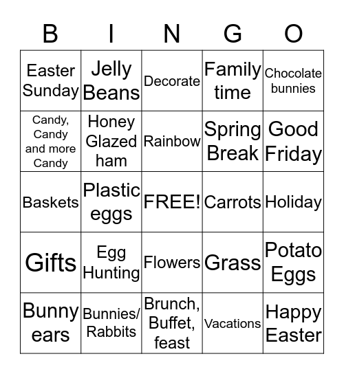 Spring Break  Bingo Card