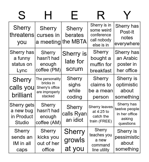 The Daily Sherry Bingo Card
