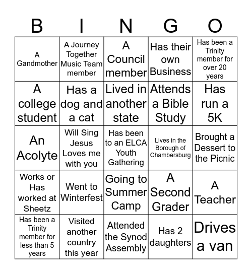 Picnic Bingo Card