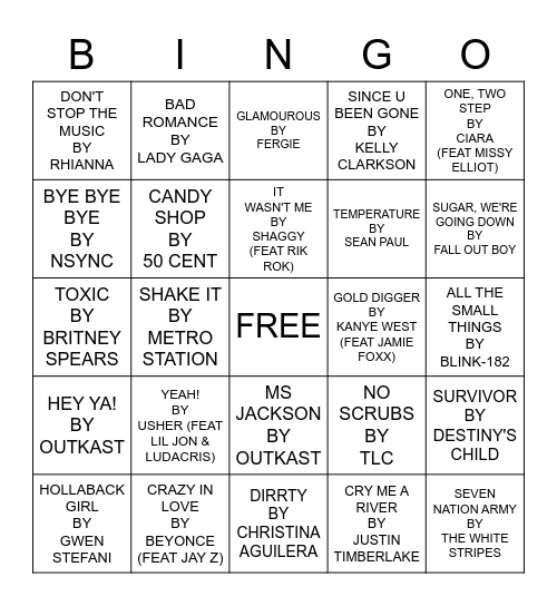 2000'S THROWBACK Bingo Card