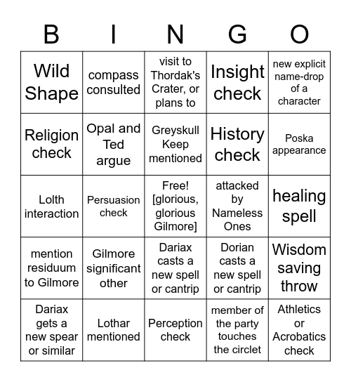 A New Hand Touches The Circlet! [Critical Role EXU 1.03] Bingo Card