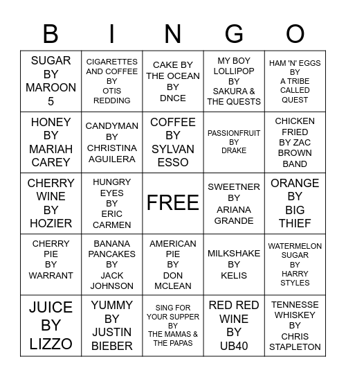 CONSUMABLES Bingo Card