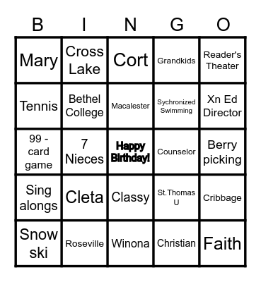 Janet Engeswick's Birthday BINGO Card