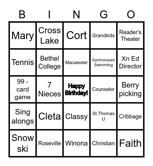 Janet Engeswick's Birthday BINGO Card