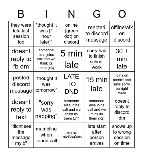 DND Bingo Card