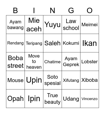 Bingo sonu Bingo Card