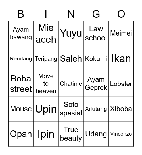 Bingo sonu Bingo Card